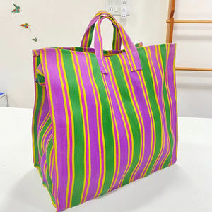 Métier à tisser à la main écologique personnalisé sacs à cosmétiques de plage recyclés à la mode réutilisable avec fermeture éclair en plastique tissé rayé étuis à provisions - Product Image 1