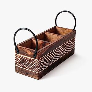 Tissue Paper Dispense Wooden 3 Compartment Flatware <b>Utensil</b> king Holder <b>Storage</b> Box Multipurpose Stand Kitchen Organizer - Product Image 5