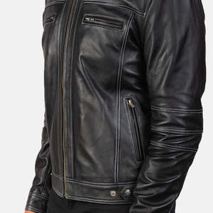 Youngster Reversible Black Biker <b>Jacket</b> Genuine <b>Sheepskin</b> & Cowhide Leather XS Size Coated for Autumn Season ODM Supply - Product Image 6