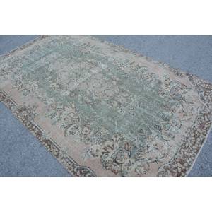Vintage 5.5x9.3 pieds vert Beige turc laine tapis fait à la main grande surface Rectangle Patchwork Latex support pour couloir chambre décor - Product Image 4