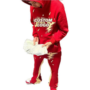 Survêtement en éponge française de haute qualité unisexe avec logo personnalisé, jogging avec broderie, zip, délavé à l'acide, pantalon de survêtement à capuche pour hommes - Product Image 2