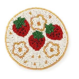 Set de sous-verres en perles de verre Design fraise or et blanc Décoration de table de mariage faite à la main Tapis de table Tampons quatre pièces - Product Image 1