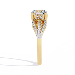 Bague de fiançailles élégante en diamant taillé rond et trois pierres avec accents pavés Bijoux de mariée fins Bague éthique pour femme - Product Image 4