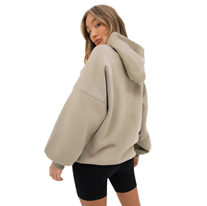 Sudadera con Capucha Extra Grande para Mujer, 50% Algodón, 50% Poliéster, Color Beige, Estilo Urbano, Hombros Caídos, Corte Holgado, Moda de Invierno - Product Image 3