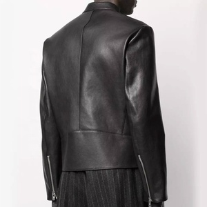 Men's Slim Fit Motorcycle Style <b>Biker</b> <b>Jacket</b> in Black Genuine Leather with Zipper Pockets Casual Outerwear Coat ODM Supply - Product Image 3