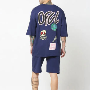 Camiseta y pantalones cortos de punto para hombre con gráfico personalizado de fábrica, logotipo impreso rentable, estilo informal de verano - Product Image 2