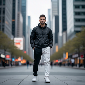 Ensemble deux pièces coupe-vent en nylon 100% pour hommes, combinaison de pluie noire personnalisée, coupe-vent de montagne, survêtement pour hommes - Product Image 1