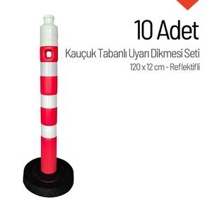 Set of 10 Red Rubber Weighted Warning <b>Posts</b> 3 Reflective Tape Delineator <b>Post</b> 120 X 12 cm Plastic Material - Product Image 3