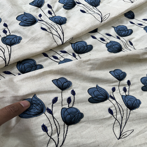 Textured Cotton Embroidery Fabric with Refined Stitch Art for Fashion Apparel Ethnic Wear Home Decor - Product Image 3
