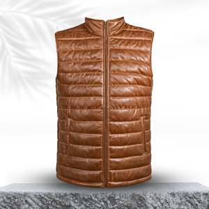 Chaleco Acolchado de Piel de Cordero Color Mostaza para Mujer SF006, Ropa de Invierno, Estilo Vintage con Bordado, Forro de Piel, Relleno de Algodón, PU - Product Image 1