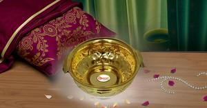 Traditional 16 Inch Brass Urli for Home <b>Decor</b> Handcrafted Embossed Flower Pot for <b>Table</b> <b>Top</b> for Wedding - Product Image 2