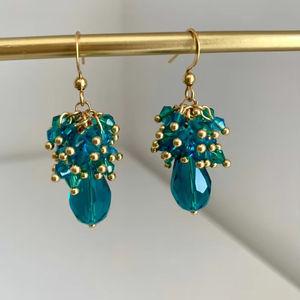 Modern Glass <b>Beads</b> and Resum Earrings with <b>Turquoise</b> Design and Cascading Fringe Unique Jewelry Gift by MS Handicraft - Product Image 1