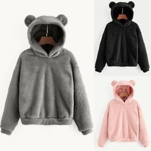 New Arrivals Women's Casual Pullover Long Sleeve Fleece Sweatshirt Warm <b>Bear</b> Shape Fuzzy <b>Hoodie</b> for Winter - Product Image 6
