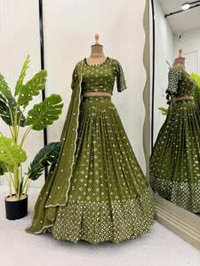 Traditional Heavy Thread Sequence Work Bridal Lehenga Choli Set <b>Indian</b> <b>Pakistani</b> <b>Clothing</b> for Weddings Parties Wholesale Bulk - Product Image 2