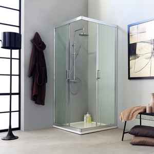 Cabine de douche carrée transparente Ferrara au design moderne 80x80 avec ouverture coulissante, rideau de douche de style contemporain - Product Image 2