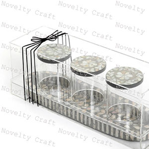 RAMADAN EID GIVEAWAYS CHOCOLATEOR DATES ROUND ACRYLIC <b>BOX</b> <b>WITH</b> WOOD CRAFT <b>LID</b> <b>BOX</b> UAE KUWAIT - Product Image 2