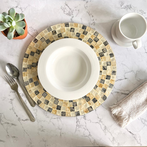 Luxury Eco-Friendly Elegant Dining Table Decor Artisan-Crafted Nacre Wood <b>Chargers</b> with Inlay Mother of Pearl Dishes & Plates - Product Image 2