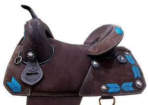 Sillín de cuero genuino occidental de ante de flecha turquesa de calidad superior para equitación e inglés Ecuestre de la India - Product Image 5