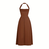 Robe midi élégante et écologique en satin naturel, à épaules dénudées, pour femme, idéale pour l'été