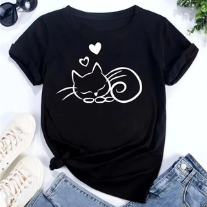 เสื้อยืดแขนสั้นพิมพ์ลายหัวใจแมวน่ารักใหม่สำหรับผู้หญิงเสื้อผ้าลำลองสำหรับฤดูร้อนเสื้อผ้าสตรีทแวร์ลายการ์ตูนเสื้อผ้า Y2k - Product Image 1