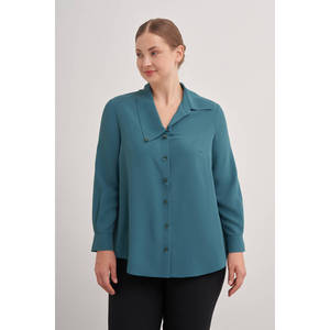 Chemisier vintage en popeline pour femme avec col à volants, tenue décontractée pour le bureau, printemps-été - Product Image 5