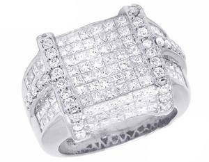 Moissanite de lujo redondo y Diamante tachonado de princesa en anillo de bodas de estilo racimo de Plata de Ley 925 para mujer - Product Image 1