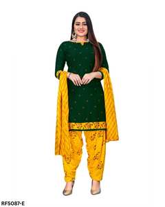 Ensemble de salwar kameez élégant en crêpe à motifs floraux avec un bas patiala orné de broderies et un dupatta en chanderi, parfait pour le bureau décontracté - Product Image 3