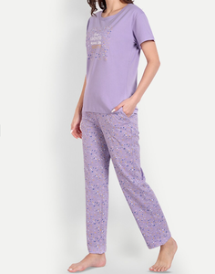 Conjunto de pijama estampado de algodón puro cómodo de fábrica de alta calidad para mujer, Top y pantalones de manga larga con cuello redondo - Product Image 2