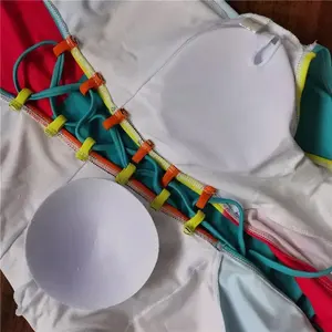 2023 nuevo traje de baño de una pieza para mujer, traje de baño Sexy con cordones florales para mujer, traje de baño sólido, ropa de playa de verano, traje de baño con volantes - Product Image 5