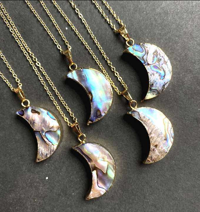 Beautiful 10mm Half Moon Abalone Shell Pendant Necklace Brass Silver Plated Jewelry Handmade Gift for Father's Day Gift