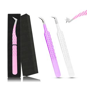 Diamond Grip Volumen de 90 grados Extensión de pestañas Polvo Bolsa de cuero individual Caja Embalaje Recubierto de fibra Punta plateada - Product Image 3