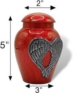 Urnes de crémation rouges pour cendres homme/femme adulte-belles urnes décoratives uniques de style 3D avec sac en velours-5 "en aluminium petit - Product Image 2