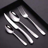 Juego de cubiertos chapados en plata baratos para restaurante, cuchara y tenedor de acero inoxidable con mango largo, juego de servidor de cuchara para servir sopa y ensalada