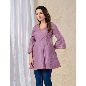 Purple Cotton Printed Angrakha <b>Top</b> <b>Indian</b> & Pakistani Clothing - Product Image 4
