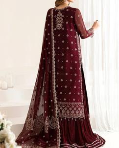 Último traje elegante vestido Maxi hasta el suelo bordado piedras trabajos de fiesta vestido de mujer transpirable hecho a mano pesado conjunto traje - Product Image 2