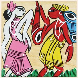 Dessous de verre en bois peints à la main pour danseuses Pattachitra Bengal Art Square 3.5 pouces réutilisables - Product Image 1