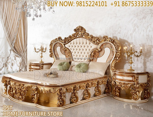 Cama tallada a mano de aspecto francés con mesitas de noche, cama King Size italiana y dormitorio, estilo victoriano, camas King artesanales - Product Image 4