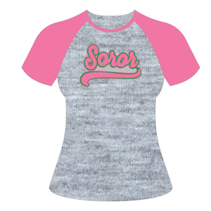 Camiseta de Manga Raglán Heather Grey Soror, para Mujer, de la Hermandad Griega, Color Rosa Verde, Verano, Ecológica, Informal, Elegante, para la Universidad - Product Image 5