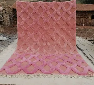 天然粉色贝尼Mrirt手工摩洛哥羊毛地毯手工编织摩洛哥地毯手工定制地毯来样定做