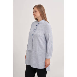 Túnica Transpirable con Cuello Mandarín Bordado para Mujer de Oficina, Vestido Casual hasta la Rodilla con Cierres y Detalles Calados, Talla XS - Product Image 2
