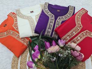 2025 nuevo lanzamiento llamativo hermoso bordado VISCOSA CHANDERI tela hasta la rodilla Kurti & Pent con Dupatta Set de Surat - Product Image 6