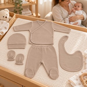 Ensemble pour nouveau-né Fida Plain avec cardigan de style Zibin et pantalon - Product Image 2