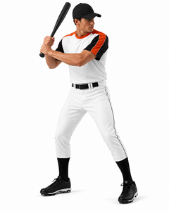 Ensemble uniforme de baseball pour hommes, blanc, orange, noir, manches courtes, col rond, respirant, évacuant l'humidité, en jersey de polyester - Product Image 5