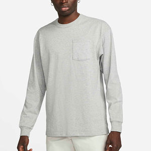 Haute qualité t-shirt pour hommes 100% coton uni blanc vêtements mode hommes respirant personnalisé col rond à manches longues T-shirts - Product Image 1