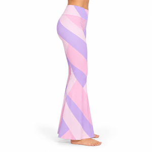 High Waist <b>Flared</b> <b>Leggings</b> Geometric Print Pink Purple Stretch Knitted Full Length Women's All Seasons Bell Bottom <b>Legging</b> - Product Image 3