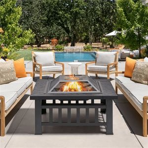 Square Metal <b>Firepit</b> Outdoor Wood Burning Fire Pit Table <b>Camping</b> Grills Portable BBQ Barbecue Grill Garden Supplies FP004 - Product Image 1