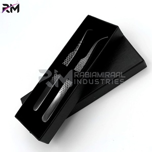 RMI Noir Plasma Cils Pince À Épiler Full Shin / Diamond Grip /2 Pince À Épiler Noir Boîte À Cartes Ensemble D'emballage - Product Image 4