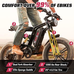 Bici elettrica E2/K20 per adulti batteria 48V 13Ah/15Ah, fino a 28 MPH e 46.6/60 miglia (PAS), Ebike a picco 750/1000W con tutte le aree - Product Image 3