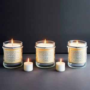 Candelero de Metal de lujo NewYear barato con tarro de vidrio transparente decorado con luz de té votiva decoración de Navidad contenedor de velas - Product Image 1