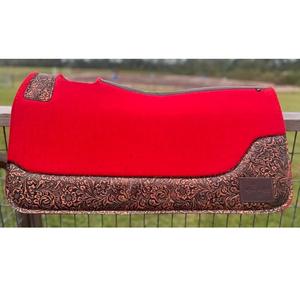High Quality Red Wool <b>Felt</b> Western Horse Saddle <b>Pad</b> Smooth Floral Tooled Leather Patches Indian Manufacturer's Hot Selling - Product Image 1